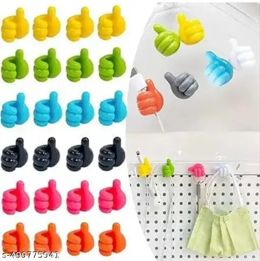 Thumb Wall Hooks- Wall Hook, Multifunction Self Adhesive Cable Clip Creative Thumbs Up Shape Wall Hook, Key Hook Wall Hangers for Home, Office Bedroom (10pcs - Multicolour)